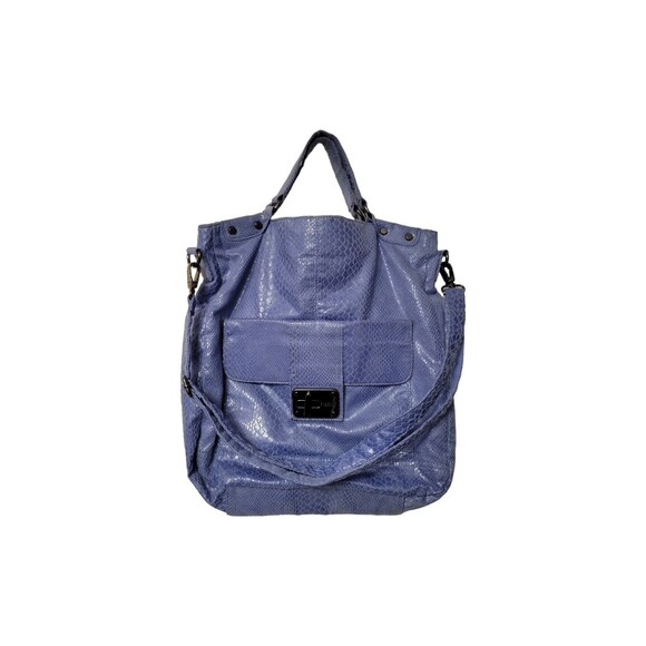 Kenneth Cole Reaction Snakeskin Bag Blue Medium Double Handle Silver Hardware - Picture 1 of 9
